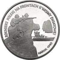 (1991) Монета Польша 1991 год 100000 злотых "Битва при Нарвике"  Серебро Ag 750  PROOF